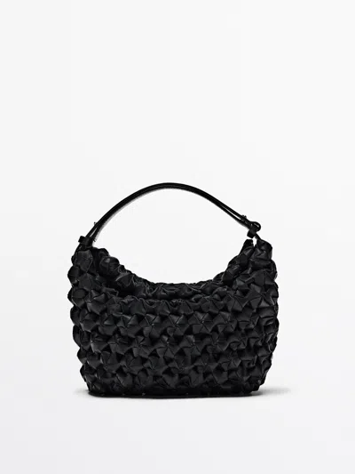 Massimo Dutti Braided Medium Leather Bag In Black