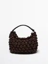 Massimo Dutti Braided Medium Leather Bag In Brown