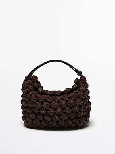 Massimo Dutti Braided Medium Leather Bag In Brown