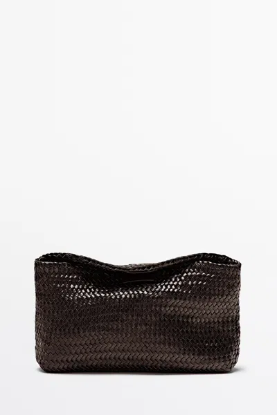 Massimo Dutti Braided Nappa Leather Bag In Red