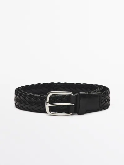 Massimo Dutti Braided Nappa Leather Belt In Black