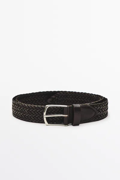 Massimo Dutti Braided Nappa Leather Belt In Brown