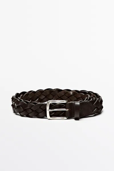 Massimo Dutti Braided Nappa Leather Belt In Brown