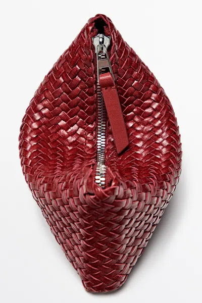 Massimo Dutti Braided Nappa Leather Pouch Bag In Purple