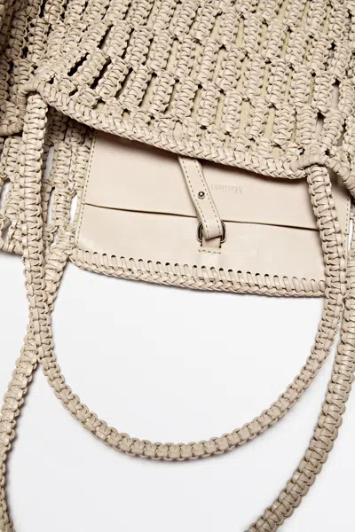 Massimo Dutti Braided Nappa Leather Shopper Bag In White
