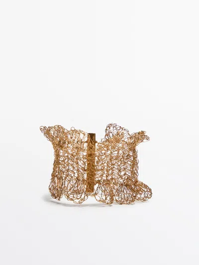 Massimo Dutti Wide Textured Arm Cuff In Gold