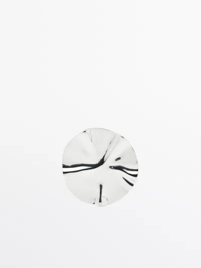 Massimo Dutti Brooch With Textured Piece Detail In Gray