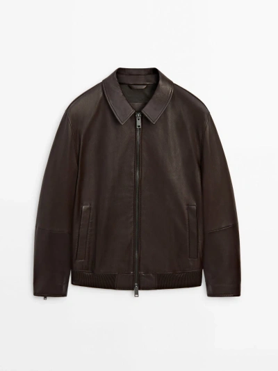 Massimo Dutti Brown Nappa Leather Jacket