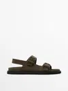 MASSIMO DUTTI BUCKLE SPLIT-LEATHER SANDALS