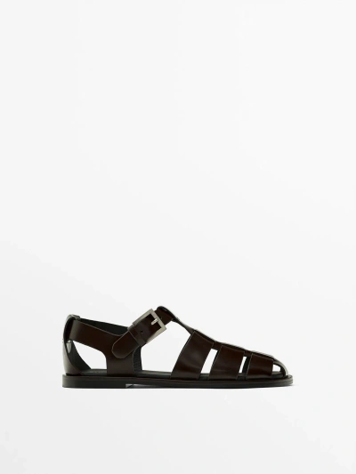 Massimo Dutti Buckled Cage Sandals In Brown