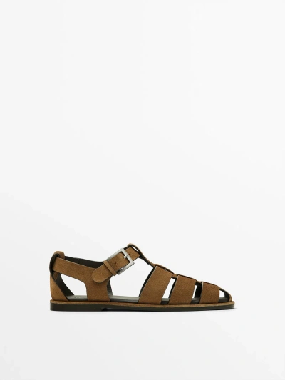 Massimo Dutti Buckled Cage Sandals In Tan