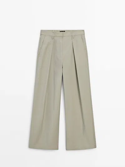 Massimo Dutti Technical Trousers With Darts In Pale Green