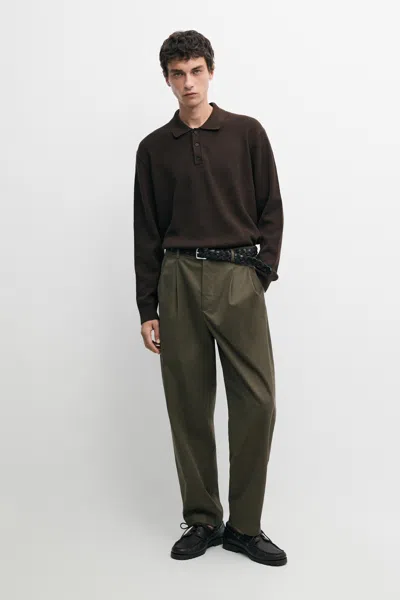 Massimo Dutti Camisola De Malha Tipo Polo Com Botões In Yellow