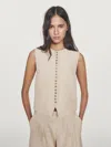 Massimo Dutti Buttoned Linen Blend Waistcoat In Neutral
