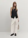 Massimo Dutti Buttoned Stretch Linen Blend Waistcoat In Schwarz