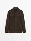 Massimo Dutti Buttoned Suede Jacket In Mole Brown