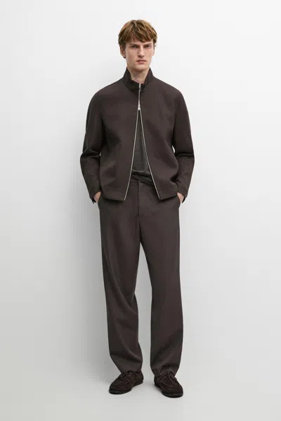 Massimo Dutti Calças 100% De Lã Fria Total Look In Castanho