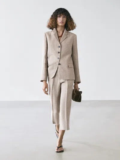 Massimo Dutti Calças Capri Em Mélange De Linho In Neutral