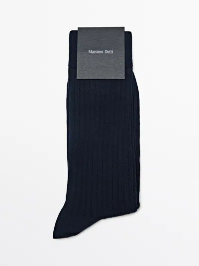 Massimo Dutti Calcetines Canalé Mezcla Algodón In Black