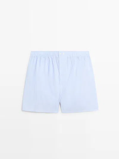 Massimo Dutti Calzoncillo Rayas 100% Algodón In Blue