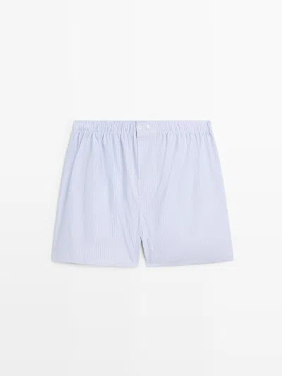 Massimo Dutti Calzoncillo Rayas 100% Algodón In Blue