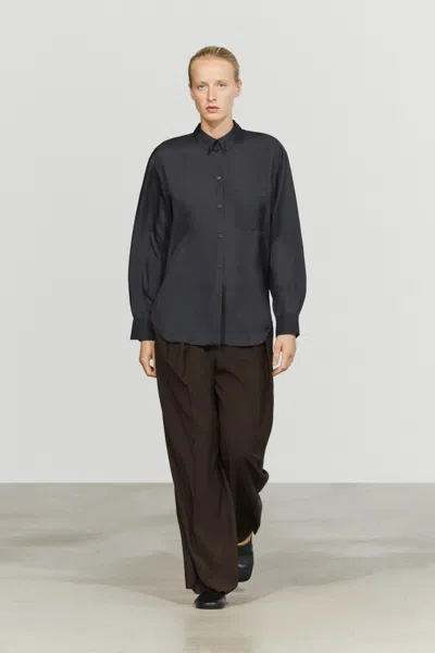 Massimo Dutti Camicia Fluida Con Tasca In Blue