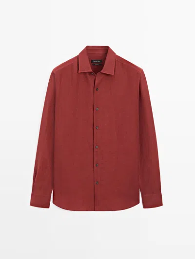 Massimo Dutti Camisa 100% Lino In Red