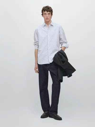 Massimo Dutti Camisa Às Riscas Regular Fit In Blue