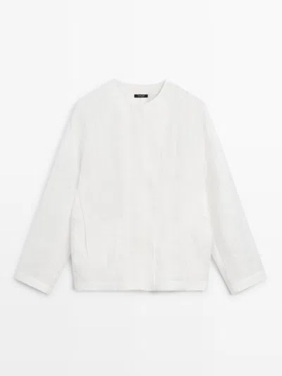 Massimo Dutti Camisa Bomber Fluida In White
