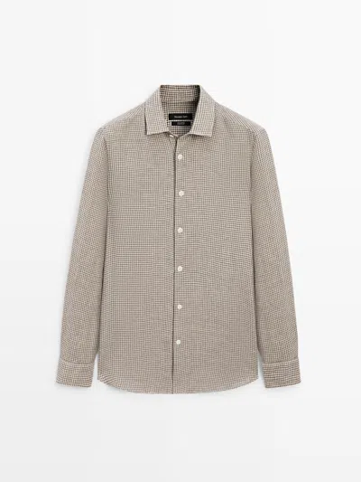 Massimo Dutti Camisa Cuadros 100% Lino In Neutral