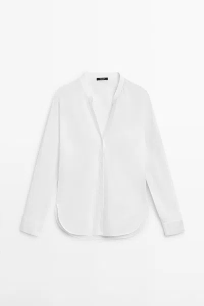 Massimo Dutti Camisa Cuello Mao 100% Lino In White