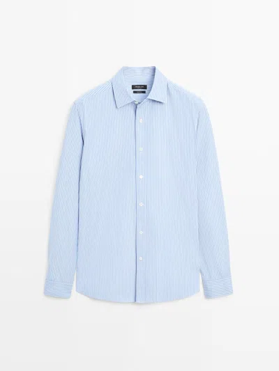 Massimo Dutti Camisa De Popelina A Rayas 100% Algodón