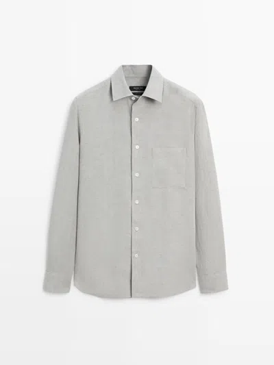 Massimo Dutti Camisa Detalle Bolsillo 100% Lino In Gray