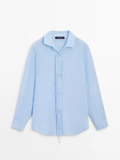 Massimo Dutti Camisa Fluida 100% Lino In Blue