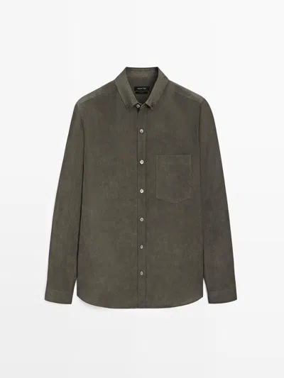Massimo Dutti Camisa Fluida Bolsillo In Green