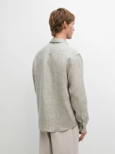 Massimo Dutti Camisa Fluida Com Bolso Em Linho In Gray