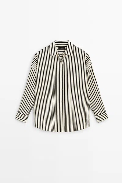 Massimo Dutti Camisa Fluida Com Estampado De Riscas In Brown