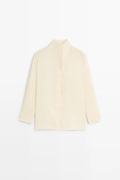 Massimo Dutti Camisa Fluida Com Gola De Tira In White