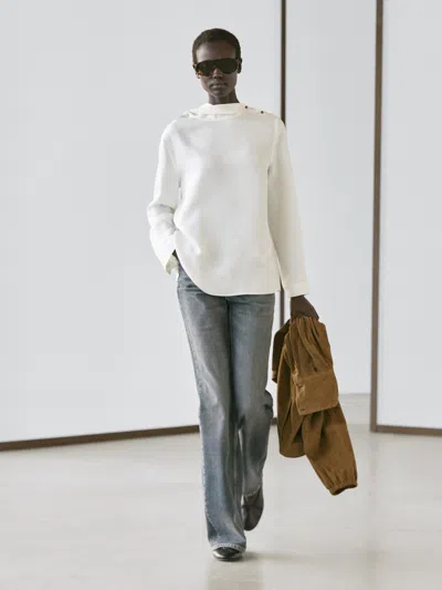 Massimo Dutti Camisa Fluida Com Pormenor De Botões In White