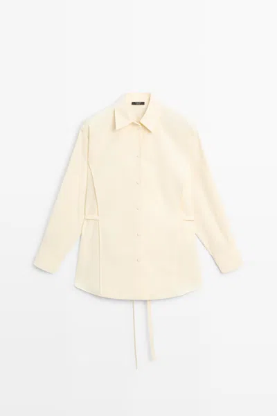 Massimo Dutti Camisa Fluida Com Pormenor De Cinto Em Algodão In Metallic