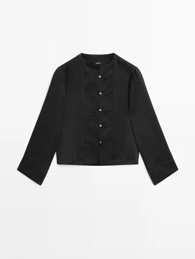 Massimo Dutti Camisa Fluida Cuello Mao In Black