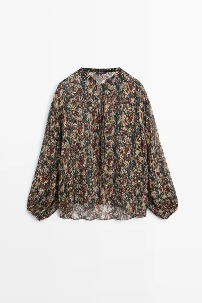 Massimo Dutti Camisa Fluida Detalle Estampado In Negro