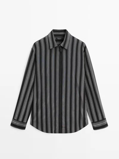 Massimo Dutti Camisa Fluida Detalle Rayas In Black
