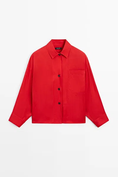 Massimo Dutti Camisa Fluida Oversize Com Pormenor De Bolso In Red