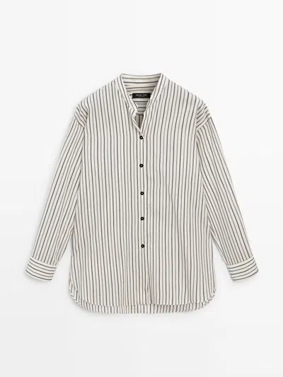 Massimo Dutti Camisa Fluida Rayas Cuello Mao In Gray