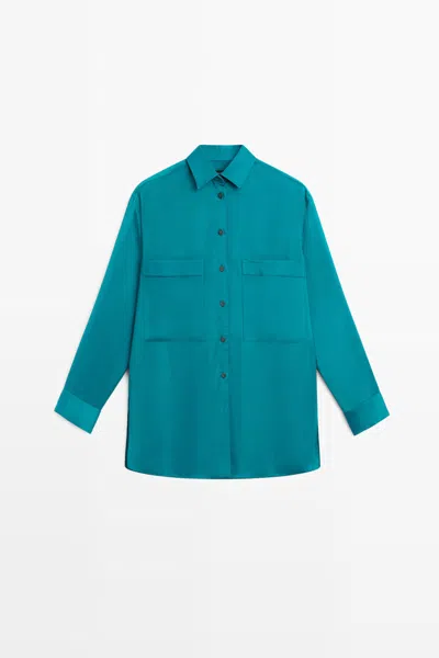 Massimo Dutti Camisa Fluida Satinada Bolsillos In Blue