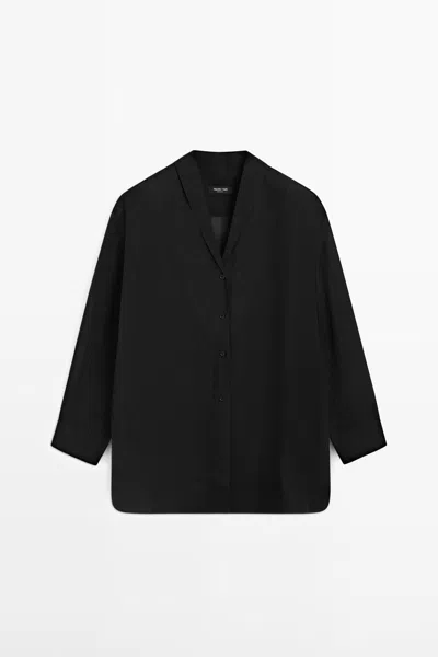 Massimo Dutti Camisa Fluida Semitransparente Detalle Pechera In Black