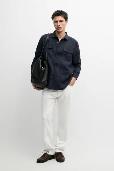 Massimo Dutti Camisa Larga Com Pormenor De Bolsos Em Linho Pesado