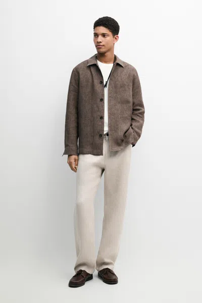Massimo Dutti Camisa Larga Desbotada Com Pormenor De Bolsos Em Linho In Brown