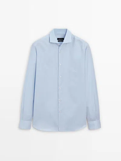 Massimo Dutti Camisa Micro Cuadro Slim Fit 100% Algodón In Blue